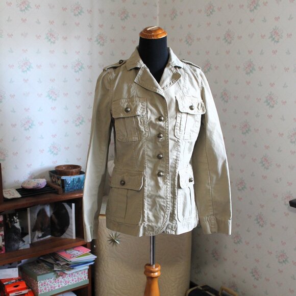 Vintage Banana Republic Khaki Safari Utility Military Jacket, Size 6 - Picture 2 of 9
